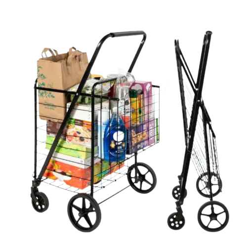 Folding Steel Grocery Cart w/ Double Basket, Swivel Wheels, 220lb Cap-univazo- and QASUK502974003939949806399242506, Folding Steel Grocery Cart w/ Double Basket, Swivel Wheels, 220lb Cap, , univazo,