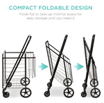 Folding Steel Grocery Cart w/ Double Basket, Swivel Wheels, 220lb Cap-univazo- and QASUK502974003939949806399242506, Folding Steel Grocery Cart w/ Double Basket, Swivel Wheels, 220lb Cap, , univazo, 